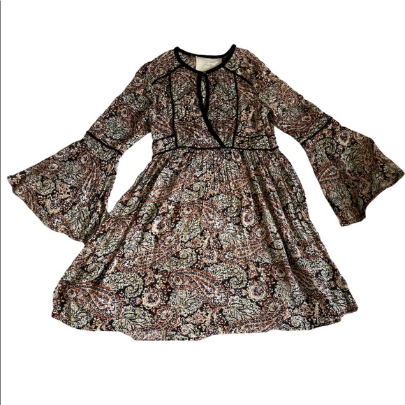 Paisley boho bell sleeve wrap dress with velvet trim - Picture 11 of 16